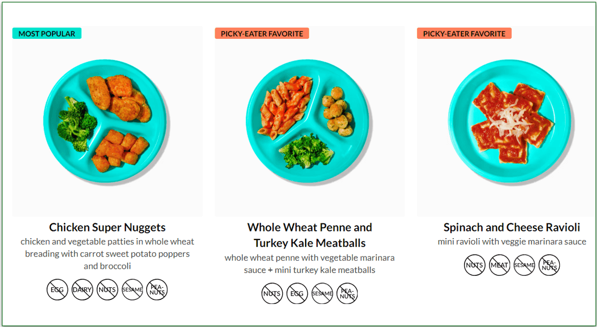 Little Spoon's Plates menu options