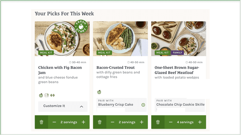 Screenshot of the meals chosen by the author for this review