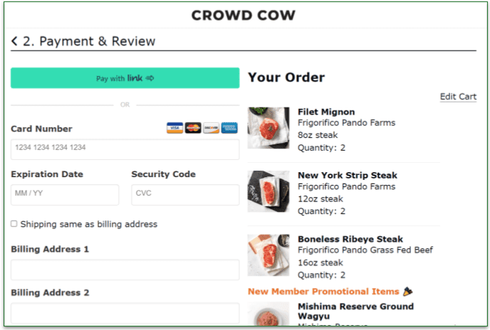 Crowd Cow payment details