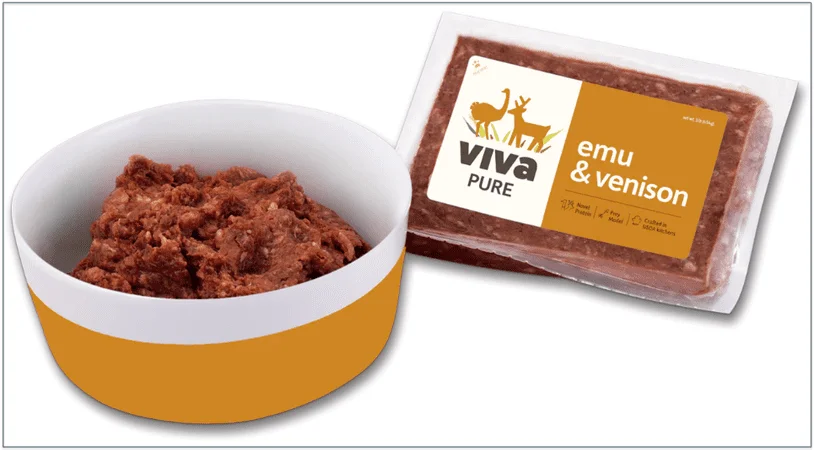 a screenshot of viva raw's pure emu & venison recipe for dogs and cats