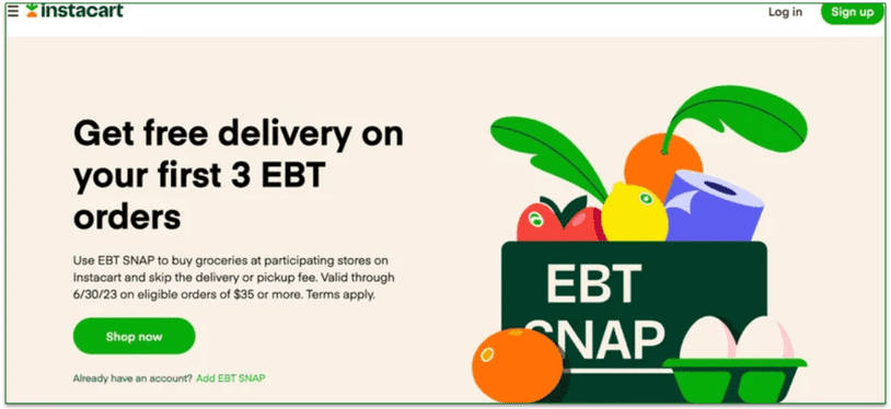 instacart, free delivery for EBT orders