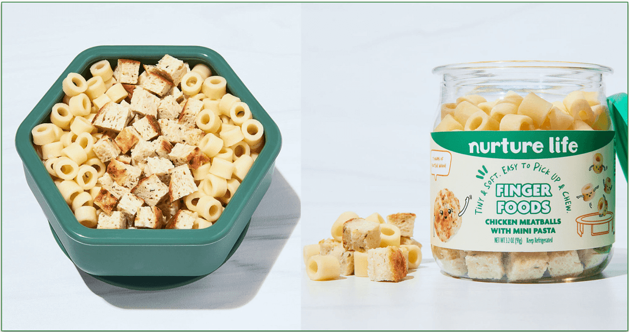 Nurture Life’s Chicken Meatballs with Mini Pasta served in a bowl and in a jar