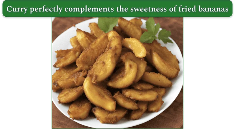 fried bananas with coconut and curry on a plate
