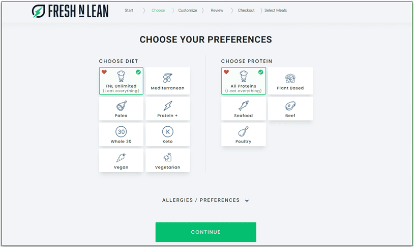 2: Select your preferred meal plan and proteins