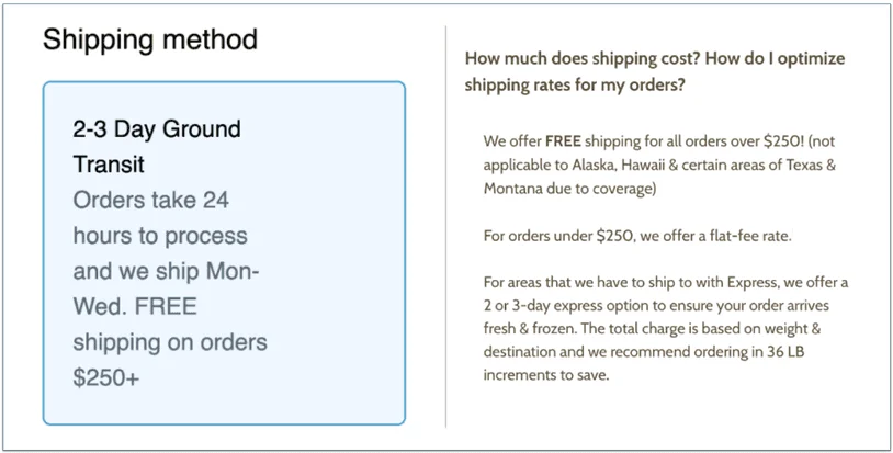 some shipping information available from viva raw