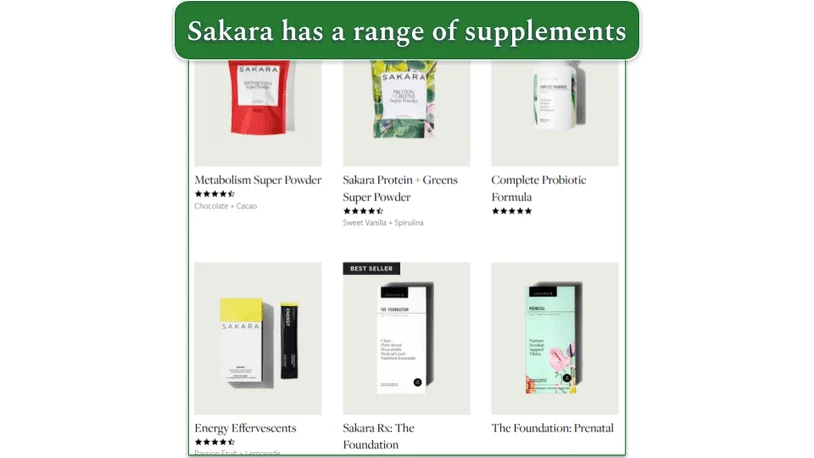 Image showcasing Sakara's wide range of supplements