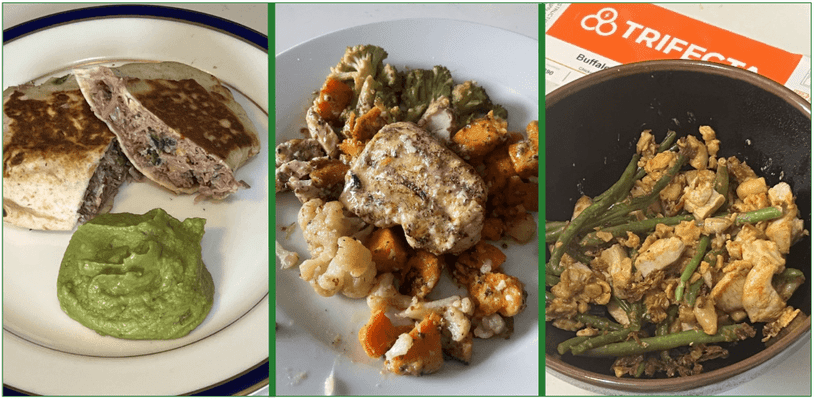 Photos of 3 cooked Trifecta meals