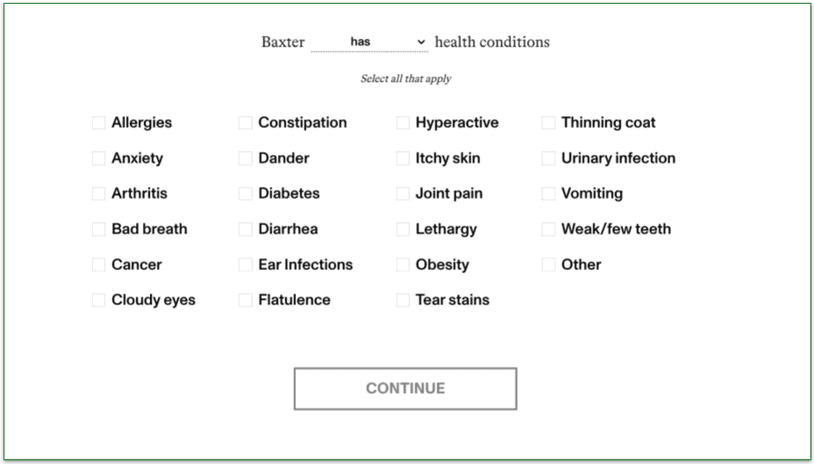 Spot & Tango quiz asks questions about allergies and other health conditions