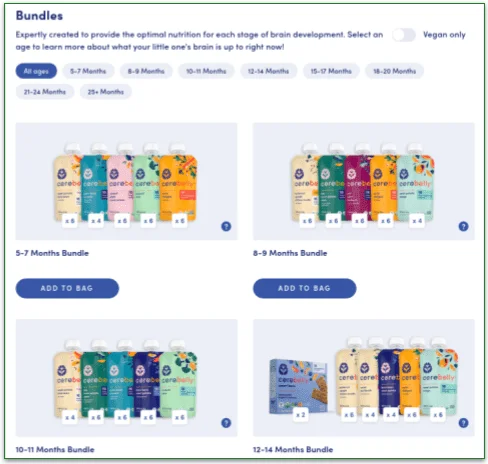 Menu screenshot of 4 Bundles offered by Cerebelly