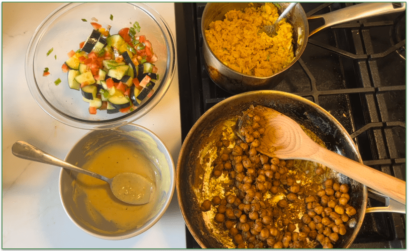Image of a HelloFresh meal kit in progress on the stovetop