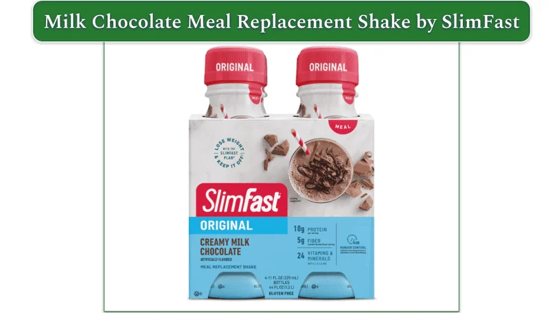 A photo of SlimFast's Creamy Milk Chocolate meal replacement shakes