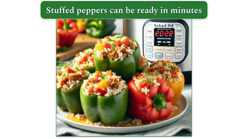 an image of stuffed peppers prepared in an Instant Pot