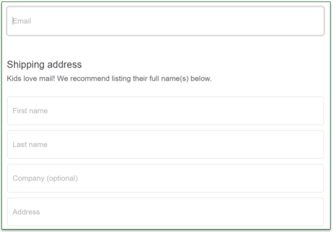 The shipping details for Raddish Kids customers