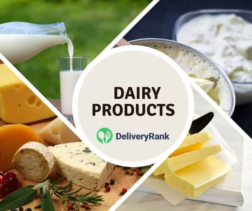 Infographic with the most common dairy products