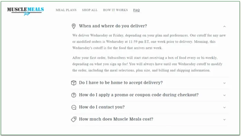 FAQ page about deliveries