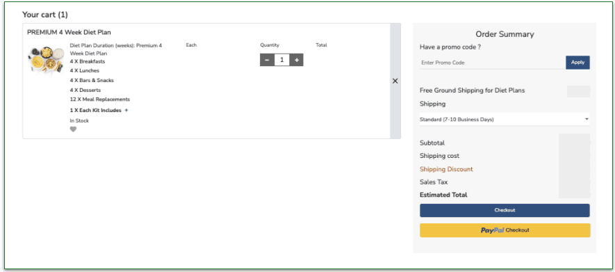 Screenshot of WonderSlim's checkout page