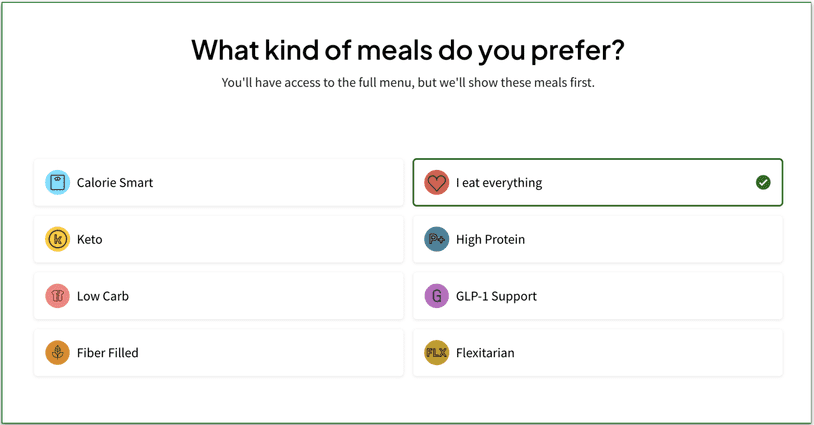 Factor's meal plan options