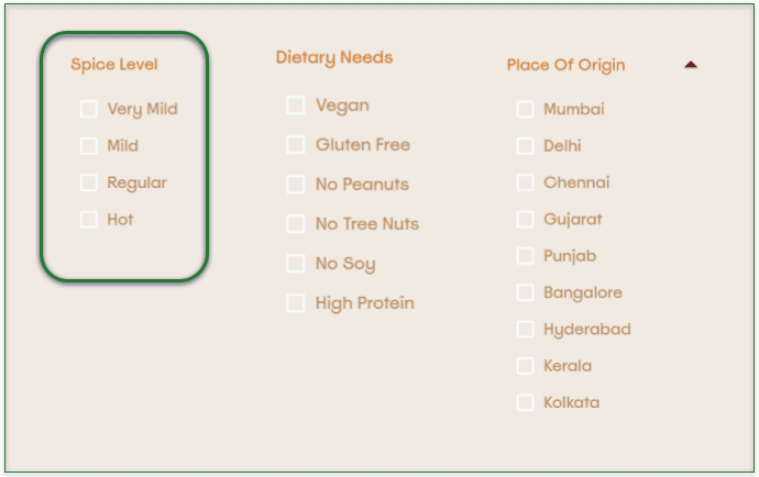 Image with The Cumin Club's menu filters