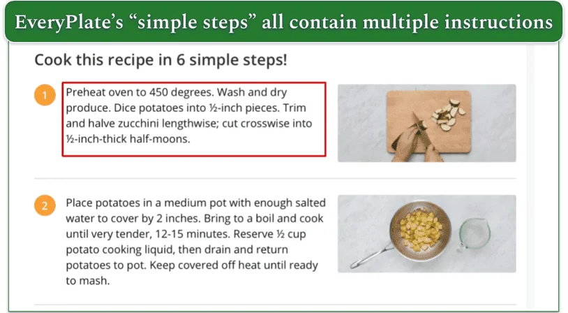 Screenshot of an EveryPlate recipe with step one highlighted