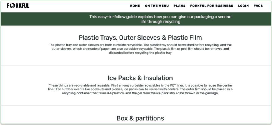 screengrab of forkful's recycling page