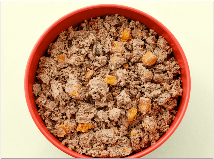 Ollie fresh lamb meal in red bowl
