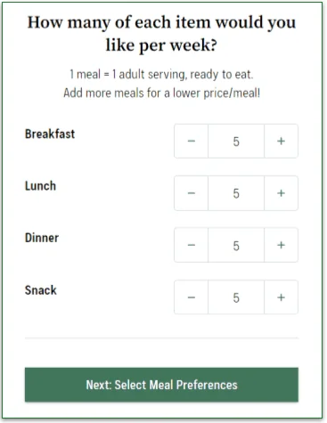 Thistle's meal order screen