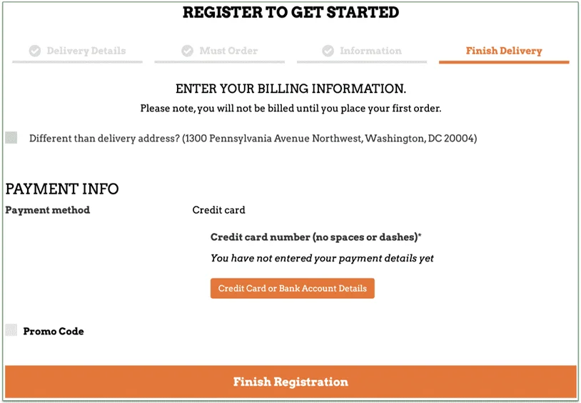 Enter your payment information before checking out