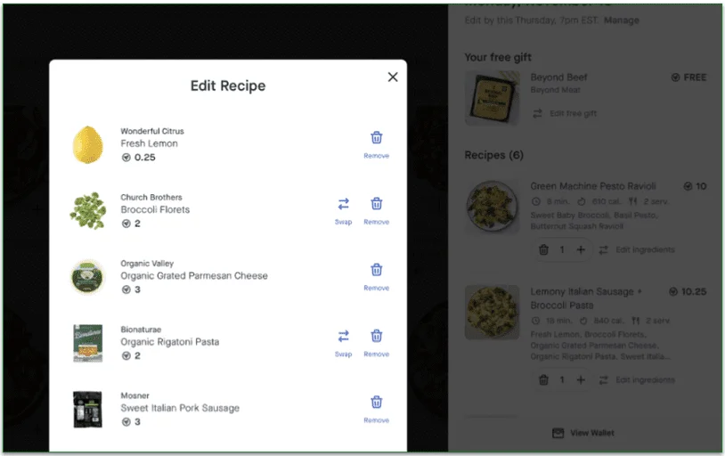 Edit recipe popup for a Hungryroot recipe