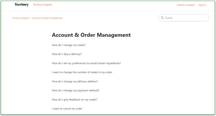 Account management questions in the FAQ page