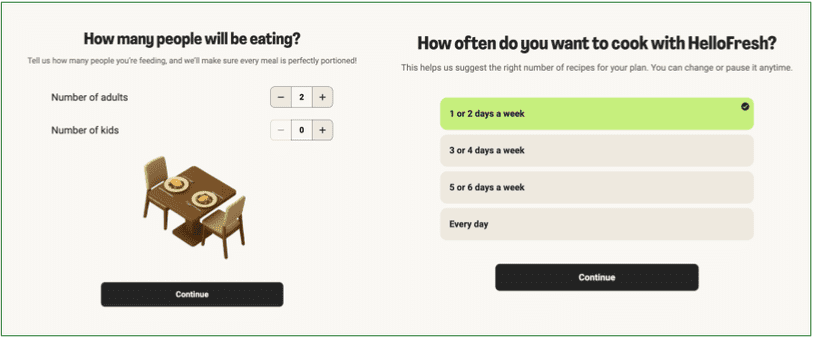 hellofresh sign up quiz - how many people and how many meals