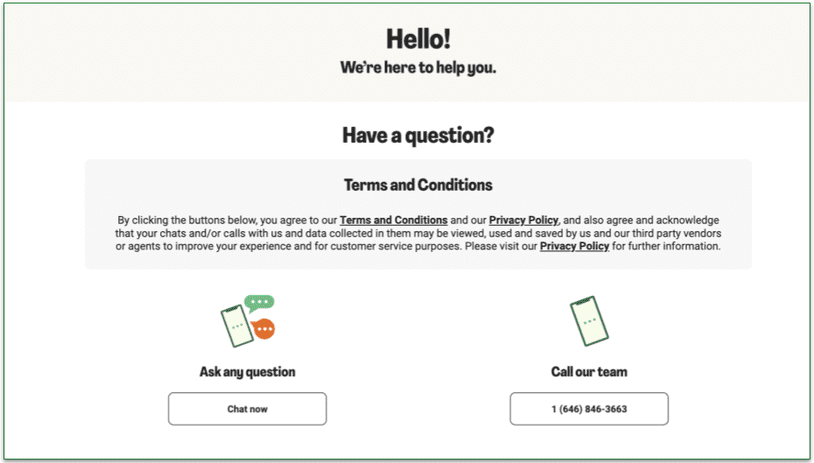 Screenshot of the Contact Us page.