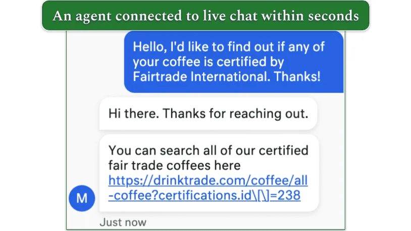 a screenshot of drink trade's live chat feature