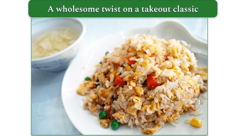 A plate of stir-fried rice and veggies