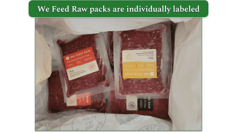 Open We Feed Raw delivery box with frozen packs