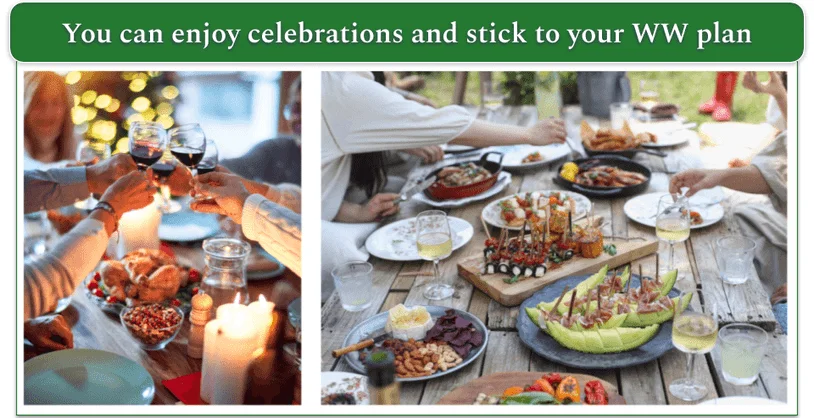 Families sitting round a table enjoying a celebratory meal