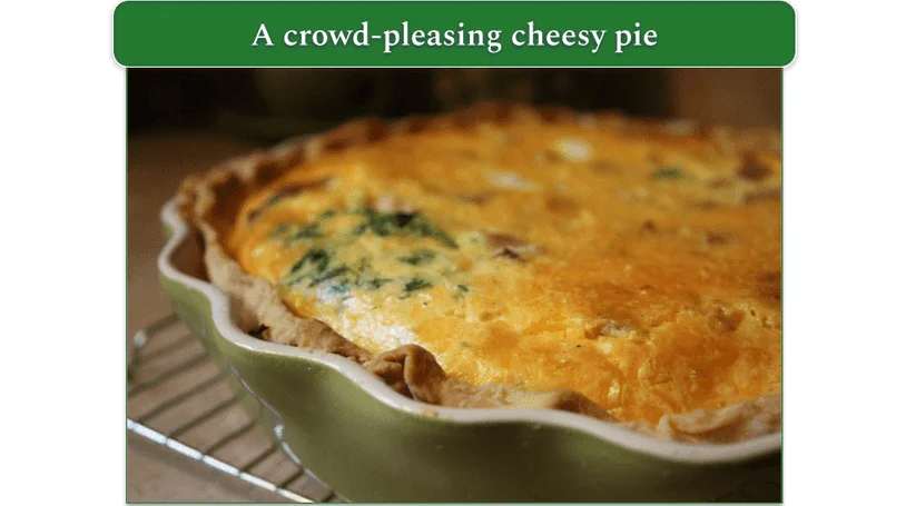 A cheesy pie baked in a pie dish