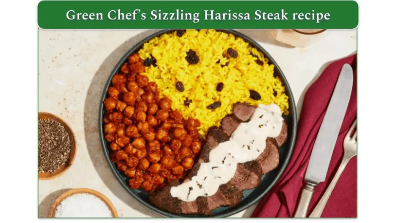 image of Green Chef’s Sizzling Harissa Steak with Mint Crema dish