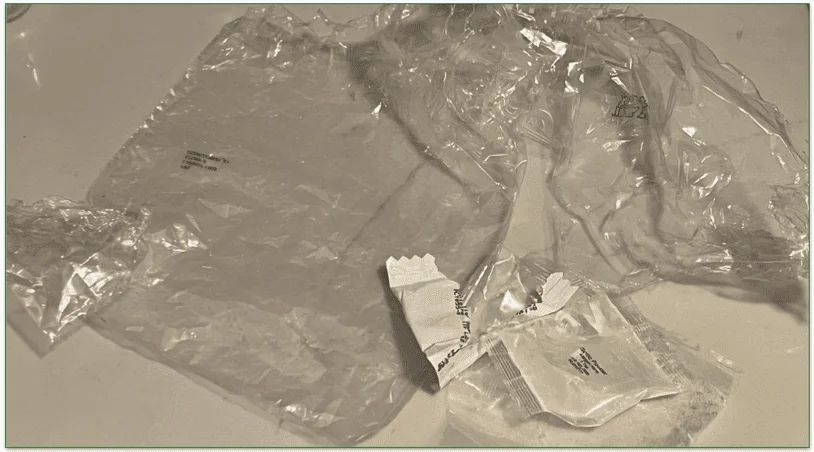 Empty plastic packaging from a HelloFresh recipe