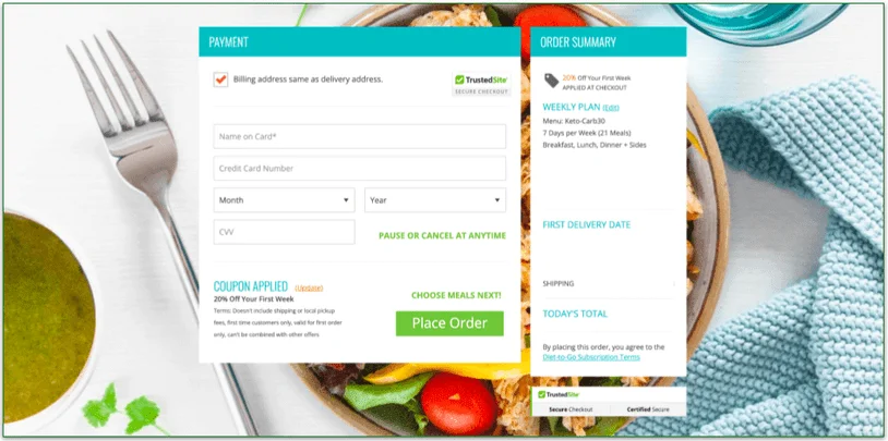 Diet-to-Go's shipping details page