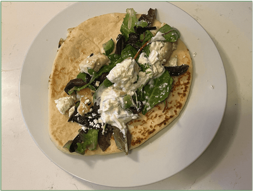 Our reviewers own meal of Diced chicken gyro