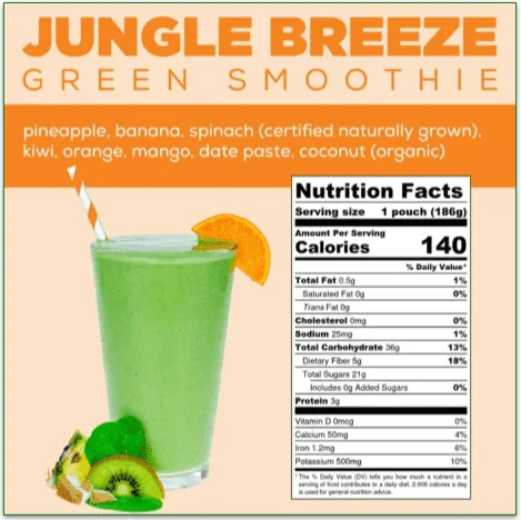 The ingredient label for the Jungle Breeze smoothies