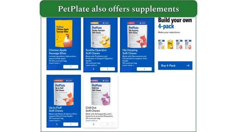 PetPlate offers 4 supplements and 1 treat