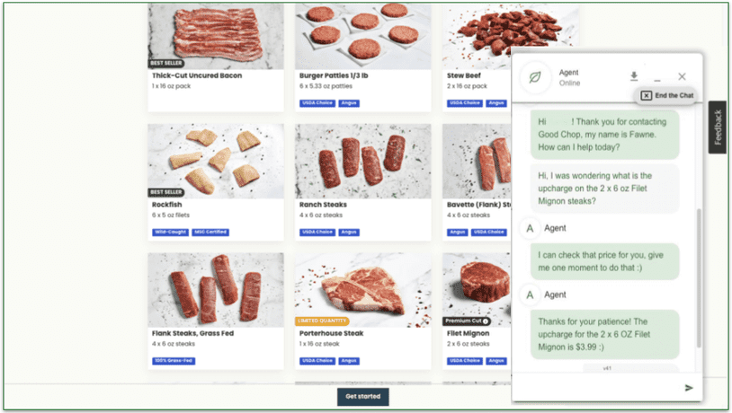 A screenshot of a chat with Good Chop's customer service