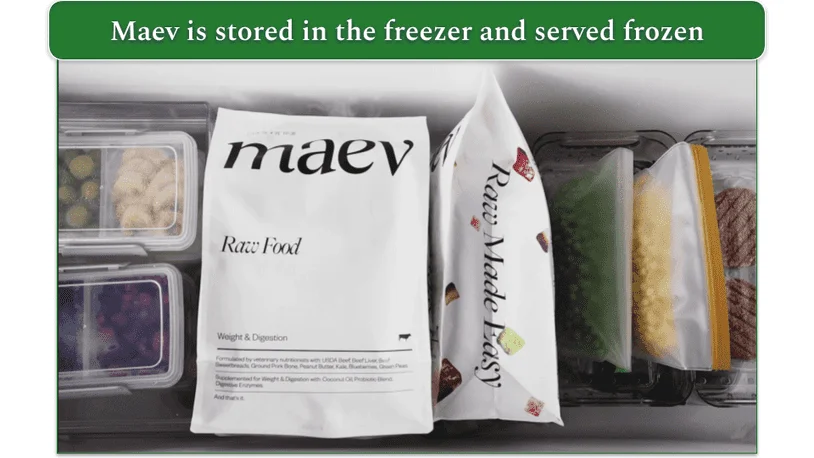 Image of a Maev package being lifted out of the freezer