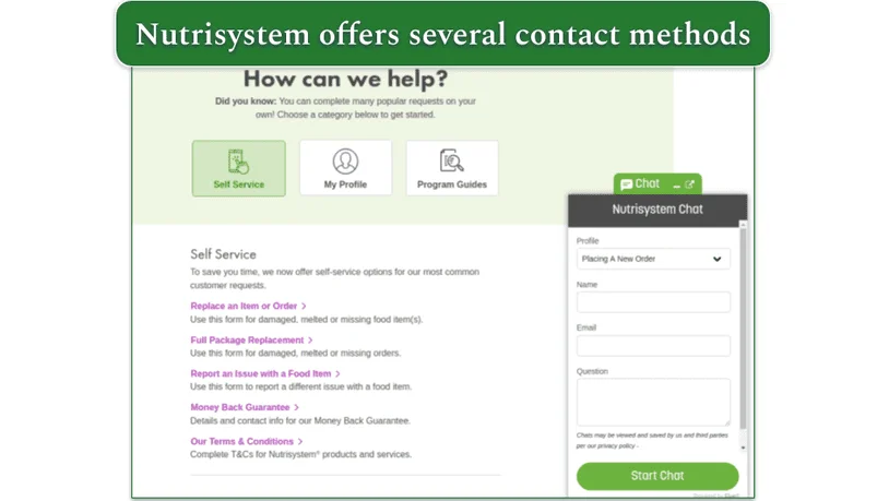 Nutrisystem's contact methods