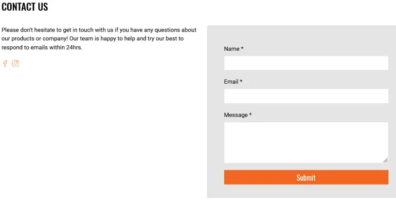 A screengrab of the Home Bistro contact page form