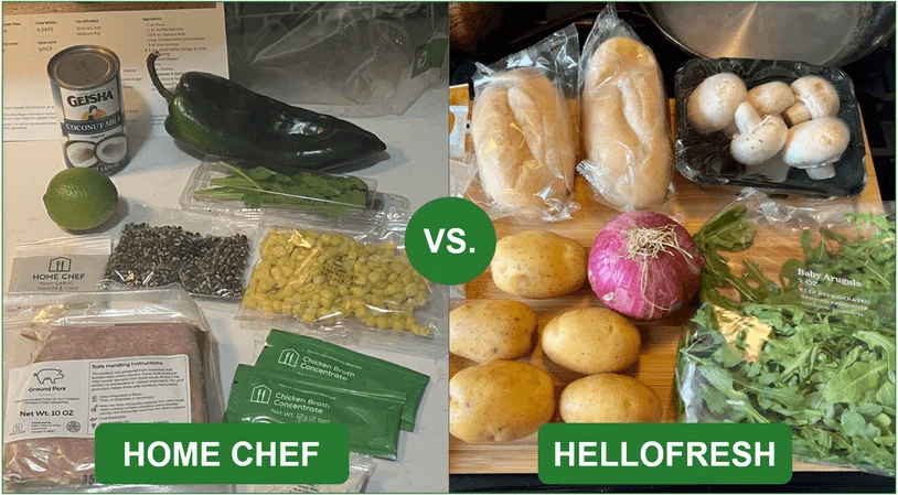 Produce from a Home Chef meal kit compared with produce from a HelloFresh kit