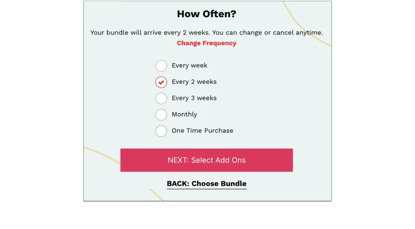 The delivery frequency selection page