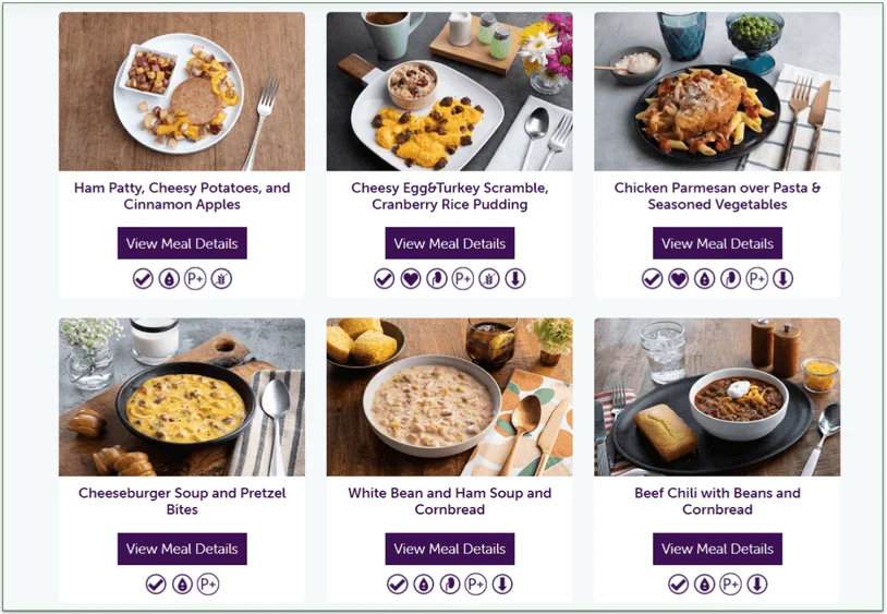 Screenshot of Mom's Meals' menu