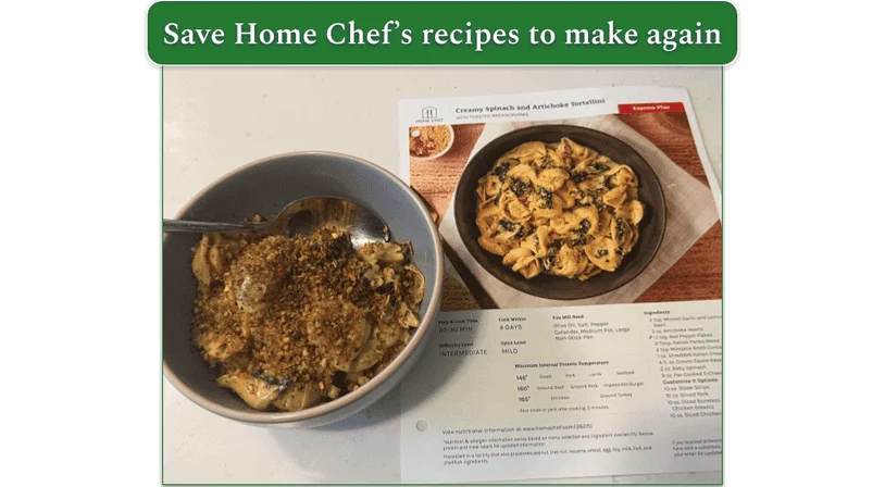 Home Chef’s Creamy Spinach and Artichoke Tortellini